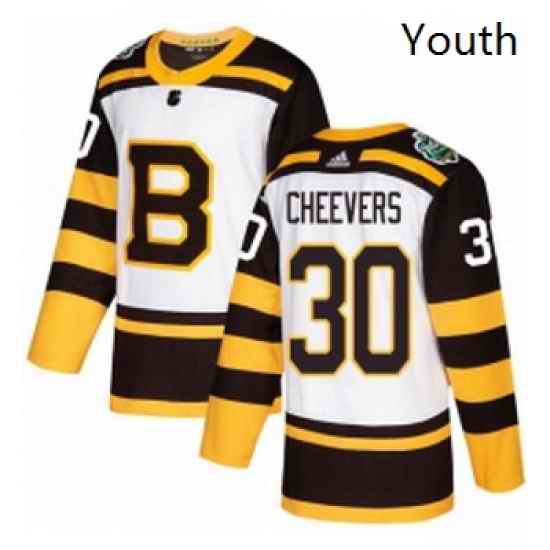 Youth Adidas Boston Bruins 30 Gerry Cheevers Authentic White 2019 Winter Classic NHL Jersey